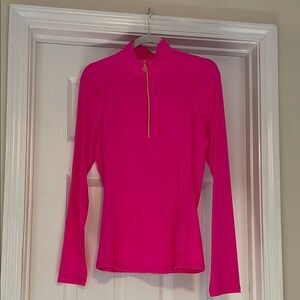 Lilly Pulitzer NEVER WORN Luxletic Vibrant Pink 1/4 Zip Top w/ Ruched Shoulders